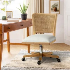 Crisolina Office Task Chair With Rattan Back Height-adjustable Computer Desk Chair Swivel | Karat Home-Linen -Homcom Furniture Shop GUEST 0097d136 3def 40f3 af4b d25682dc73c7