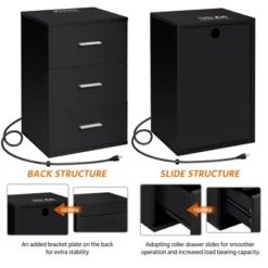 Yaheetech Tall Bedside Table End Table With Charging Station, Black -Homcom Furniture Shop GUEST 02594a06 4804 47c7 9ffd 90b222f87ba7