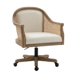 Danilo Swivel Barrel Task Chair With Rattan Arms And Natural Linen Blend & Foam Cushion| ARTFUL LIVING DESIGN -Homcom Furniture Shop GUEST 02cb0c17 22b4 4438 b7c5 fa09a224363d
