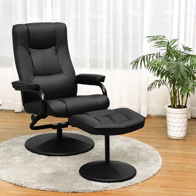 Costway Recliner Chair Swivel PU Leather Lounge Accent Armchair W/ Ottoman Black 4 Costway Recliner Chair Swivel PU Leather Lounge Accent Armchair W/ Ottoman Black - Image 2