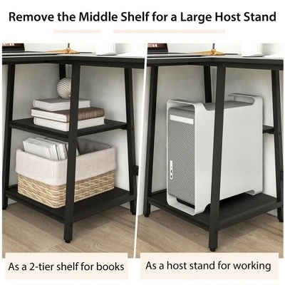 Costway L Shaped Corner Computer Desk Study Table W/Storage Shelves Black/Rustic Brown 8 Costway L Shaped Corner Computer Desk Study Table W/Storage Shelves Black/Rustic Brown - Image 6