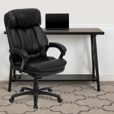Flash Furniture Iris High Back Black LeatherSoft Executive Swivel Ergonomic Office Chair With Plush Headrest, Extensive Padding And Arms 3 Flash Furniture Iris High Back Black LeatherSoft Executive Swivel Ergonomic Office Chair With Plush Headrest, Extensive Padding And Arms