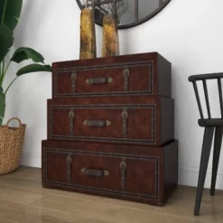 Traditional Faux Leather And Wood Chest Brown - Olivia & May -Homcom Furniture Shop GUEST 09b62f5f ebcc 467e a043 0c36509ec81c