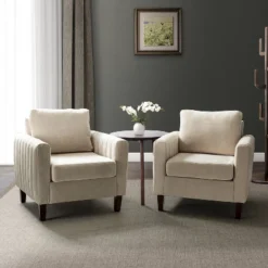 Set Of 2 Deionides Tufted Wooden Upholstered Comfy Club Chair For Bedroom And Living Room With Wood Legs Comfy Club Chair For Bedroom With Wood Legs | ARTFUL LIVING DESIGN