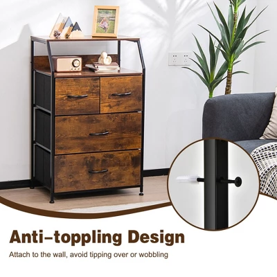 Costway 4 Drawer Dresser Tall Wide Storage Organizer Unit W/ Wooden Top Fabric Bins 7 Costway 4 Drawer Dresser Tall Wide Storage Organizer Unit W/ Wooden Top Fabric Bins - Image 5