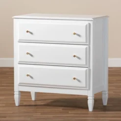 3 Drawer Naomi Wood Bedroom Chest White/Gold - Baxton Studio -Homcom Furniture Shop GUEST 0b8ad4aa 817c 4a5a 816a 71b399896835