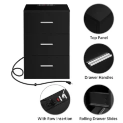 Yaheetech Tall Bedside Table End Table With Charging Station, Black -Homcom Furniture Shop GUEST 0cf03c4c 1c3a 4e0d bd82 af37e1b8d753