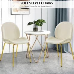 Costway Set Of 2 Velvet Accent Chairs Dining Side Chairs W/Gold Metal Legs Pink/Beige/Green/Grey -Homcom Furniture Shop GUEST 0ed22175 5004 45e8 926a 77a81aabcfe4