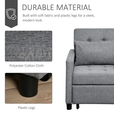 HOMCOM Convertible Sofa Lounger Chair Bed Multi-Functional Sleeper Recliner With Tufted Upholstered Fabric, Adjustable Angle Backrest, Pillow, Gray 5 HOMCOM Convertible Sofa Lounger Chair Bed Multi-Functional Sleeper Recliner With Tufted Upholstered Fabric, Adjustable Angle Backrest, Pillow, Gray - Image 3