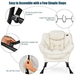 Costway Modern Polyester Fabric Lazy Chair Single Sofa Chair W/ Side Pocket NavyBeigeGrey -Homcom Furniture Shop GUEST 121ce806 0d79 457f 99ac 3b2d54fbd274