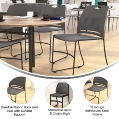 Emma And Oliver Heavy Duty 660 Lb. Capacity Ergonomic Polypropylene Stack Chair With Perforated Back And Steel Sled Base -Homcom Furniture Shop GUEST 1272c565 8280 4632 9938 3affbc1fce08