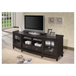 Walda Wood Cabinet With 2 Sliding Doors And 2 Drawers TV Stand For TVs Up To 70" Dark Brown - Baxton Studio -Homcom Furniture Shop GUEST 12c1cc7e ec11 4276 b7b3 307f940fae18