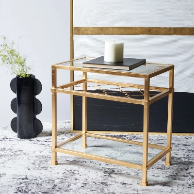 Hanzel Gold Leaf Glass Side Table - Gold - Safavieh 4 Hanzel Gold Leaf Glass Side Table - Gold - Safavieh - Image 2