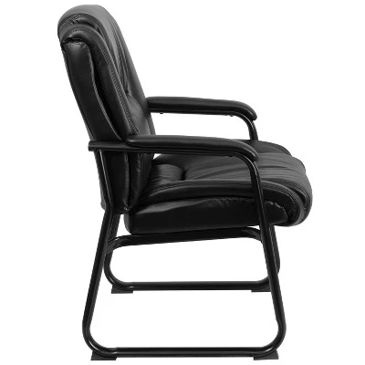 Emma And Oliver 500 Lb. Big & Tall Black LeatherSoft Tufted Side Chair With Sled Base 9 Emma And Oliver 500 Lb. Big & Tall Black LeatherSoft Tufted Side Chair With Sled Base - Image 7