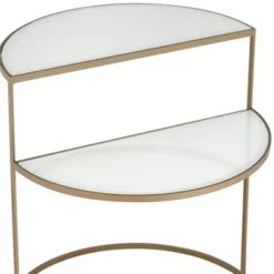 Kensington Hill Modern 2-Tier Half-Moon Gold Accent Side End Table 25" X 22 1/4" White Tempered Glass For Living Room Bedroom Home -Homcom Furniture Shop GUEST 18e14a3b b1a1 463e 8ef9 502d2aca7243