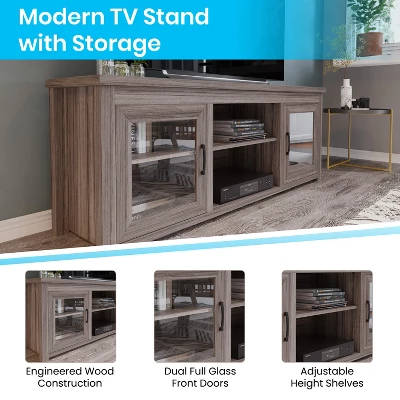 Emma And Oliver TV Stand For Up To 80" TV's - 65" Media Console With Classic Full Glass Doors & 3 Adjustable Shelves 4 Emma And Oliver TV Stand For Up To 80" TV's - 65" Media Console With Classic Full Glass Doors & 3 Adjustable Shelves - Image 2