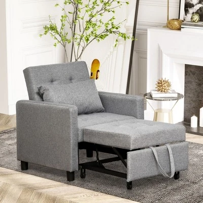HOMCOM Convertible Sofa Lounger Chair Bed Multi-Functional Sleeper Recliner With Tufted Upholstered Fabric, Adjustable Angle Backrest, Pillow, Gray 4 HOMCOM Convertible Sofa Lounger Chair Bed Multi-Functional Sleeper Recliner With Tufted Upholstered Fabric, Adjustable Angle Backrest, Pillow, Gray - Image 2
