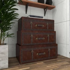 Traditional Faux Leather And Wood Chest Brown - Olivia & May -Homcom Furniture Shop GUEST 211396c4 0ef1 43f4 b434 b4367df839d2