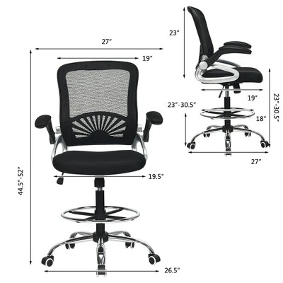 Costway Mesh Drafting Chair Mid Back Office Chair Adjustable Height Flip-Up Arm Black 3 Costway Mesh Drafting Chair Mid Back Office Chair Adjustable Height Flip-Up Arm Black