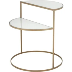 Kensington Hill Modern 2-Tier Half-Moon Gold Accent Side End Table 25" X 22 1/4" White Tempered Glass For Living Room Bedroom Home -Homcom Furniture Shop GUEST 23e43502 1e30 4be1 aa0d 31de61c8616b