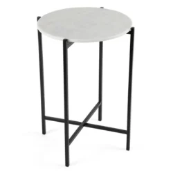 BIRDROCK HOME Folding Side Table With Marble Top - Black Legs