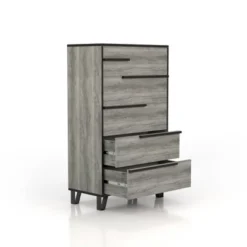 Mericalo 5 Drawer Staggered Chest Vintage Gray Oak - MiBasics -Homcom Furniture Shop GUEST 2543a5ee ed4e 4b2c 92b4 491ebcdacef4