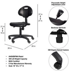 16"-21" Adjustable Height Polyurethane Task Office Chair Black- Hampden Furnishings -Homcom Furniture Shop GUEST 257deeaf e428 4837 8008 83c7df2e055a