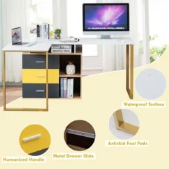 Costway 87'' Two Person Computer Desk Adjustable L-Shaped Office Desk W/Shelves & Drawers -Homcom Furniture Shop GUEST 25f68e04 4b98 40f6 ae6f 85f889f4c213