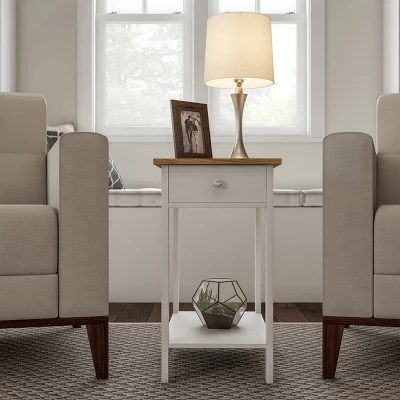 Hastings Home Narrow Side Table With Drawer And Storage Shelf - White/Honey Oak 4 Hastings Home Narrow Side Table With Drawer And Storage Shelf - White/Honey Oak - Image 2