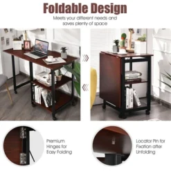 Costway Rolling Computer Desk Folding Writing Office Desk W/ Storage Shelves -Homcom Furniture Shop GUEST 2994ac32 54fd 4fc3 b6f0 7a95f8fe0fc3