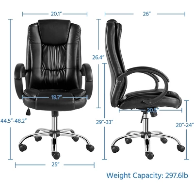 Yaheetech High Back PU Leather Office Chair With Padded Armrest, Black 4 Yaheetech High Back PU Leather Office Chair With Padded Armrest, Black - Image 2