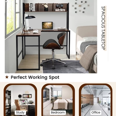 Costway 55''L-Shaped Desk Corner Computer Desk Writing Workstation Table W/Hutch 8 Costway 55''L-Shaped Desk Corner Computer Desk Writing Workstation Table W/Hutch - Image 6