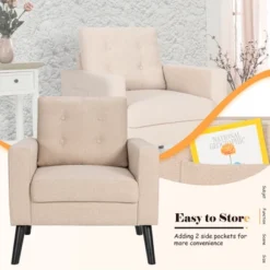 Modern Accent Armchair Upholstered Single Sofa Chair W/ 2-Side Pockets NavyBeigeGrey -Homcom Furniture Shop GUEST 2d451bb3 1dd7 45ff 9d3c 853592ef165c