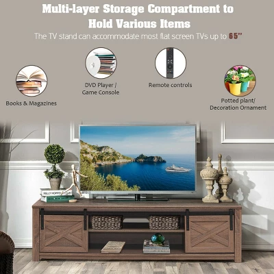 Costway Sliding Barn Door TV Stand For TV's Up To 65'' Storage Shelf Entertainment Center 9 Costway Sliding Barn Door TV Stand For TV's Up To 65'' Storage Shelf Entertainment Center - Image 7