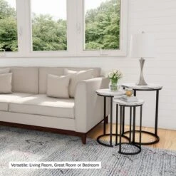 Hastings Home Round End Tables With Faux Marble Top And Black Metal Base Nesting Tables, White, Set Of 3 -Homcom Furniture Shop GUEST 300c4c53 e3e3 4b08 b302 131b360fcdde