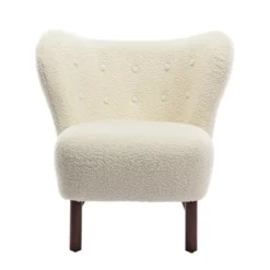 Modern Accent Chair Lambskin Wingback Tufted Side Chair With Solid Wood Legs-ModernLuxe -Homcom Furniture Shop GUEST 33361031 27d7 48d2 9802 11b7eec3f87c