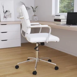 Merrick Lane Ergonomic Swivel Office Chair Panel Style Mid-Back Computer Desk Chair With Padded Metal Arms & Base