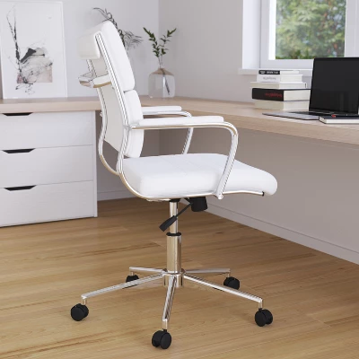 Merrick Lane Ergonomic Swivel Office Chair Panel Style Mid-Back Computer Desk Chair With Padded Metal Arms & Base 3 Merrick Lane Ergonomic Swivel Office Chair Panel Style Mid-Back Computer Desk Chair With Padded Metal Arms & Base