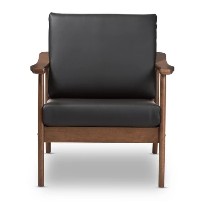 Venza Mid Century Modern Walnut Wood Faux Leather Lounge Chair Black - Baxton Studio 3 Venza Mid Century Modern Walnut Wood Faux Leather Lounge Chair Black - Baxton Studio