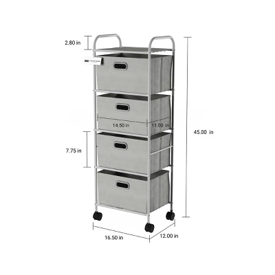 Lavish Home 4-Drawer Fabric Dresser Cart, Gray 3 Lavish Home 4-Drawer Fabric Dresser Cart, Gray