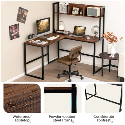 Costway 55''L-Shaped Desk Corner Computer Desk Writing Workstation Table W/Hutch 9 Costway 55''L-Shaped Desk Corner Computer Desk Writing Workstation Table W/Hutch - Image 7