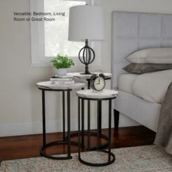 Hastings Home Round End Tables With Faux Marble Top And Black Metal Base Nesting Tables, White, Set Of 3 -Homcom Furniture Shop GUEST 3d28c12f 35b6 4eb5 98a3 edbb7f7af854
