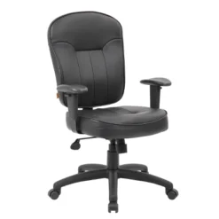 Leather Task Chair With Adjustable Arms Black - Boss Office Products