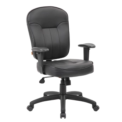 Leather Task Chair With Adjustable Arms Black - Boss Office Products 3 Leather Task Chair With Adjustable Arms Black - Boss Office Products