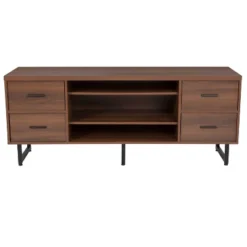 Cambridge Three Shelf And Four Drawer TV Stand For TVs Up To 65" With Square Metal Legs Rustic - Merrick Lane -Homcom Furniture Shop GUEST 3f5d36c8 d96b 45e7 883e 491e5a215e2a