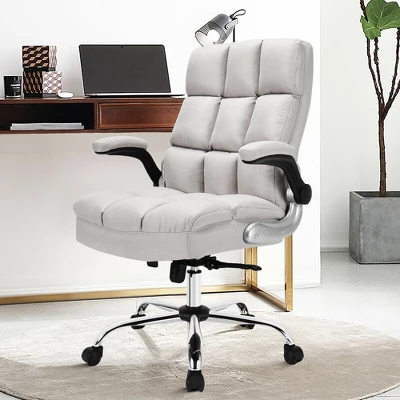 Costway High Back Big & Tall Office Chair Adjustable Swivel W/Flip-up Arm 5 Costway High Back Big & Tall Office Chair Adjustable Swivel W/Flip-up Arm - Image 3