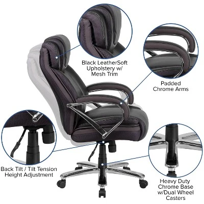 Emma And Oliver 500 Lb. Big & Tall Black LeatherSoft Ergonomic Office Chair With Extra Wide Seat 4 Emma And Oliver 500 Lb. Big & Tall Black LeatherSoft Ergonomic Office Chair With Extra Wide Seat - Image 2