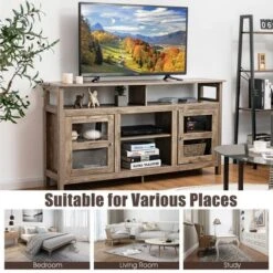 Costway 58'' TV Stand Entertainment Console Center W/ 2 Cabinets Up To 65'' GreyBlackWalnut -Homcom Furniture Shop GUEST 428210e4 588b 49bb b8ba 88e8516e4e1c