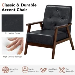 Costway Classic Accent Chair PU Leather Armchair W/Rubber Wood Legs & Button Tufted Back -Homcom Furniture Shop GUEST 448b0e53 4aa7 4ef6 b5a7 174622b7b71b
