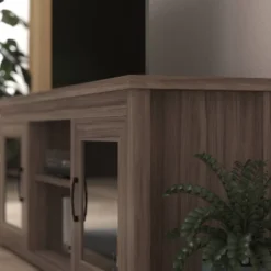 65" Traditional Full Glass Door TV Stand For TVs Up To 80" Gray Wash Oak - Merrick Lane -Homcom Furniture Shop GUEST 456269eb 126d 4b3f 8243 eeb8f95b3e48